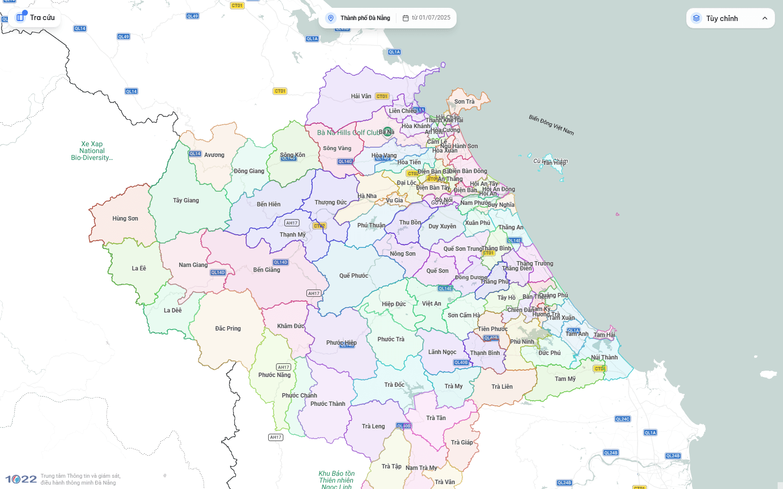 New Da Nang City Map showing the city's reorganized administrative areas and geographic labels